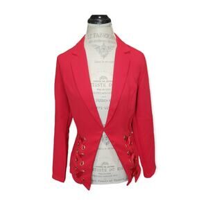 Shoe Dazzle Red Closed Clip Lace Design Long Sleeved Blazer Suit Jacket